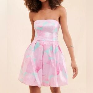 Hutch Anthropologie Strapless Sequin Floral Mini Dress 6 NWT